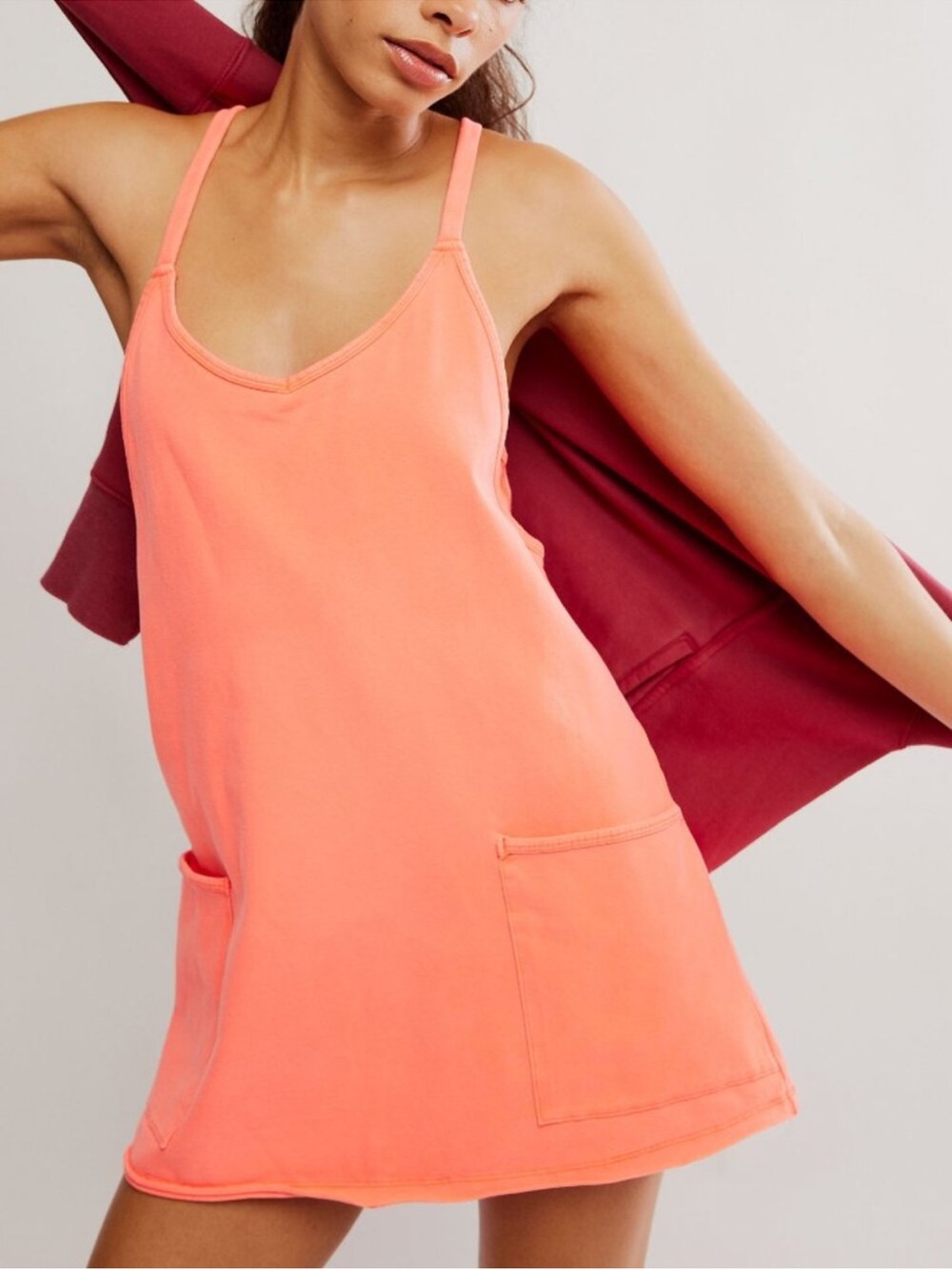 FP Movement Hot Shot Mini Dress in Neon Coral Size Large NWT
